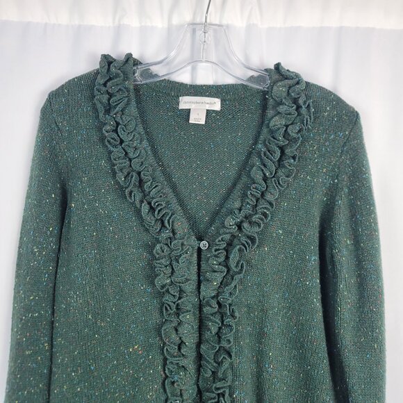 Christopher & Banks Cardigan Sweater Women's Size Small Green with Flecks - Picture 2 of 14